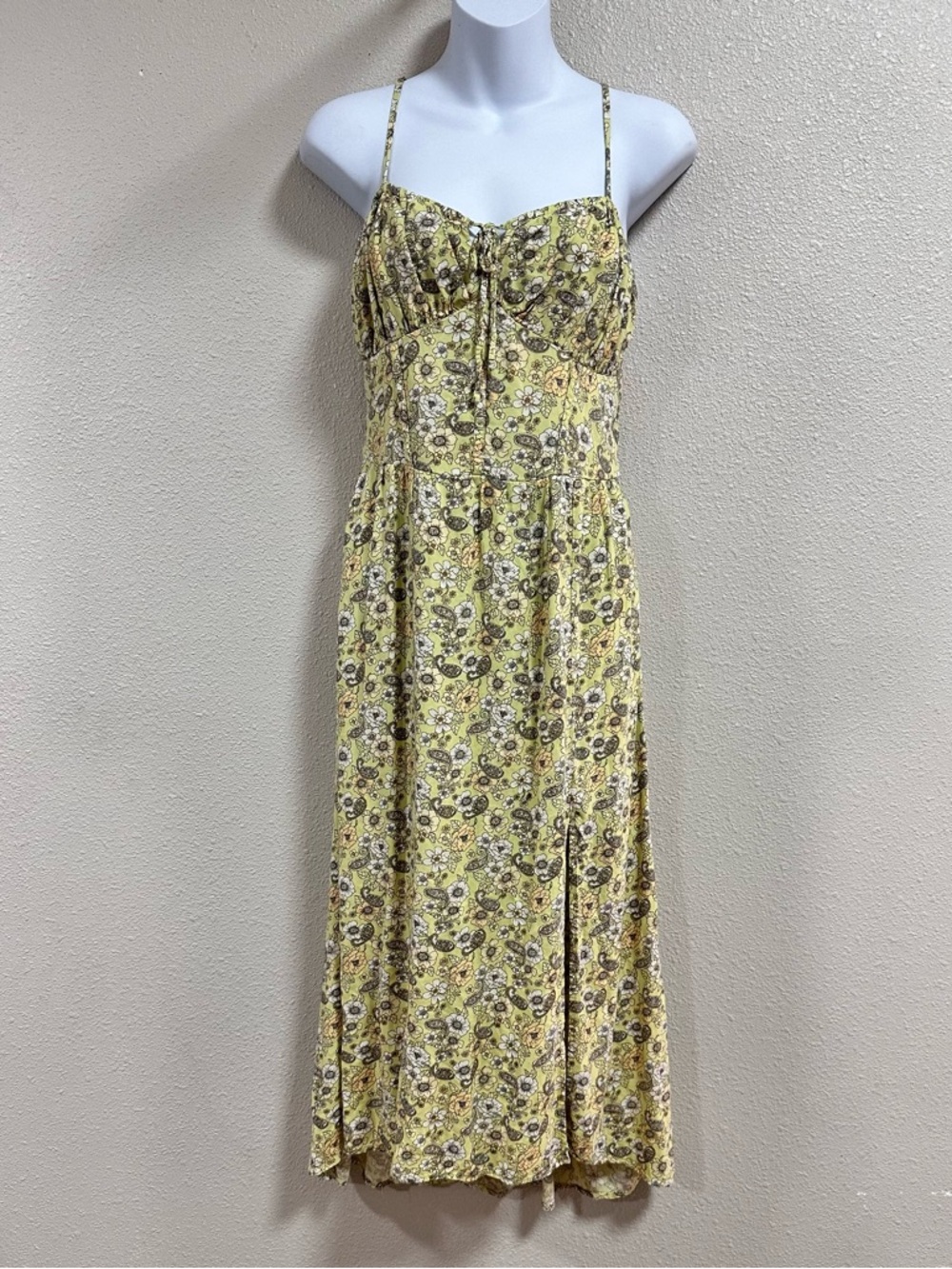 Hollister Ditsy Floral Dress Forest Fairy Y2K Babydoll Green Milkmaid Medium